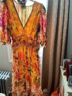 Farm rio  Yellow Floral Maxi Dress with Multicolor Prints
